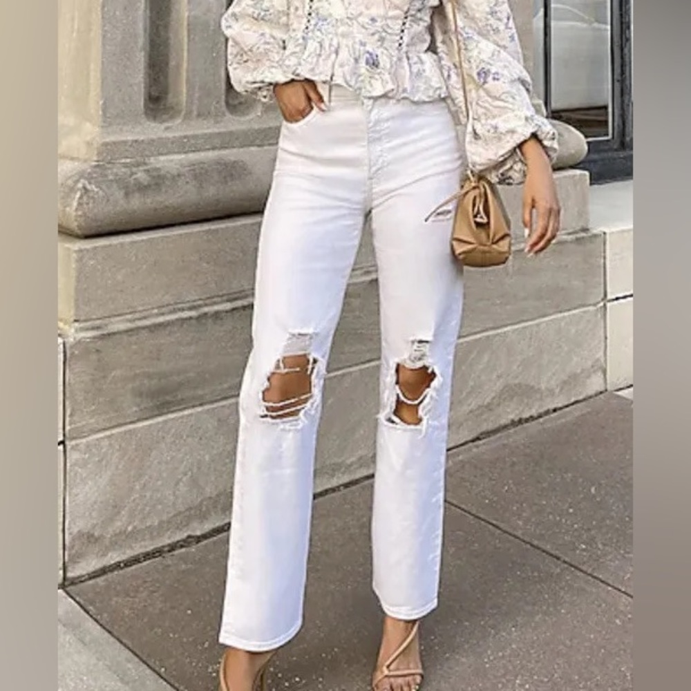Express modern straight super high rise white jeans